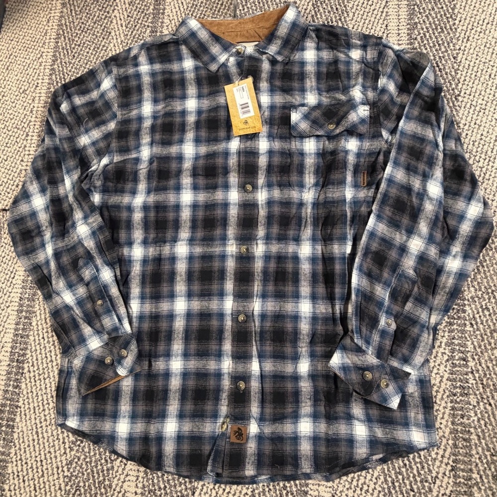 Legendary Whitetails Mens Buck Camp Flannel Shirt Blue Black Plaid Cotton L 6464
